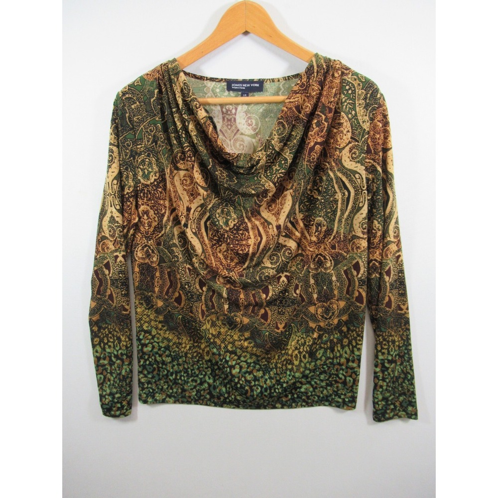 Jones New York Cowl Neck Top Women Large Long Sleeve Stretch